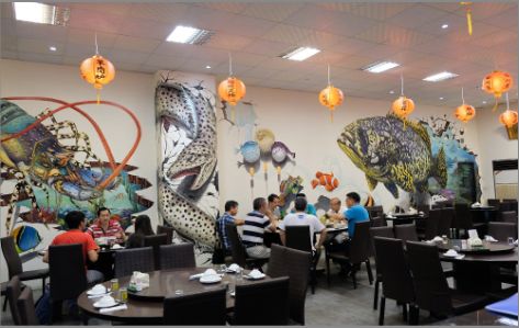 永福海鲜餐厅墙体彩绘